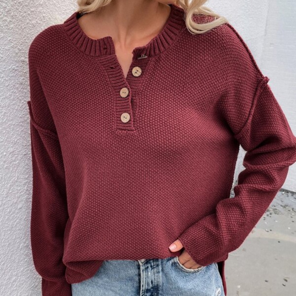 Black Button up Knit Oversized Sweater Top Minimalist - Picture 4 of 10